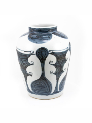 Abstract Painting Jar, Blue And White