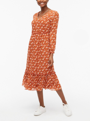 Crinkle Midi Flounce Dress