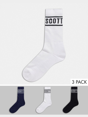 Lyle & Scott 3 Pack Logo Sports Socks In Black, White, And Navy