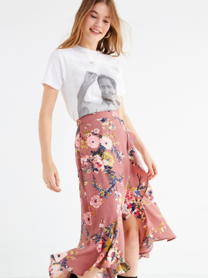 Bog Collective Ruffle Wrap Floral Midi Skirt