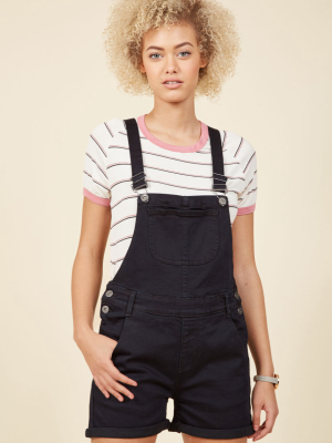 Playful Personality Denim Shortalls In Black