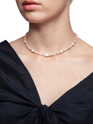 Pink Opal And Baroque White Pearl Choker