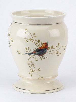 Avanti Gilded Birds Waste Basket - Ivory Beige