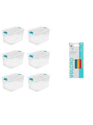 Sterilite 64 Qt Storage Container (6 Pack) Bundled With Velcro® Brand Cable Ties