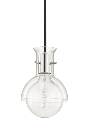 Riley 1 Light Pendant With Glass - Polished Nickel