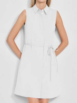 Sleeveless Belted Shirtdress In Stretch Cotton