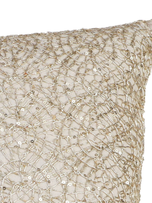 19"x19" Phillip Lace Sequin Faux Linen Square Throw Pillow - Décor Therapy