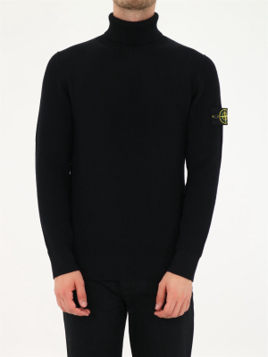 Stone Island Logo Patched Roll-neck Ribbed Jumper