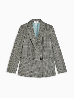 Tall Mint Check Double Breasted Blazer