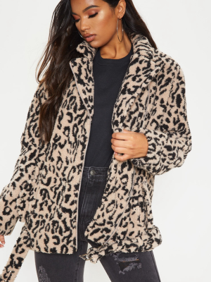 Tan Leopard Borg Oversized Biker