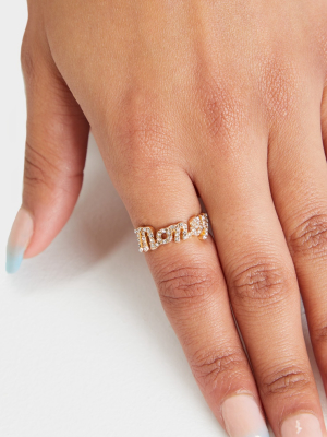 Gold Diamante Script Money Slogan Ring