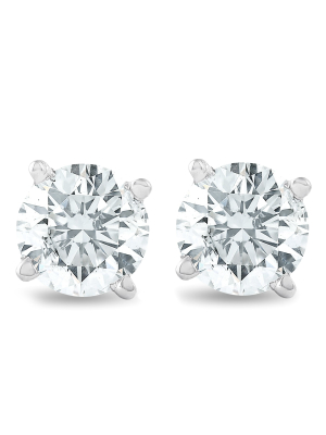 Pompeii3 3/4ct Round Brilliant Natural Diamond Stud Earrings In 14k Gold Classic Setting