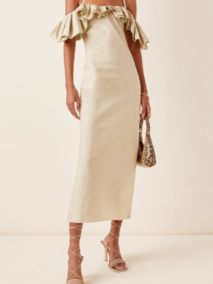 Pampelonne Ruffled Off-the-shoulder Cotton-blend Midi Dress