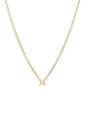 14k Pave Diamond Letter Necklace On Xs Curb Chain