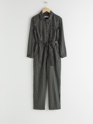 Lyocell Belted Check Jumpsuit