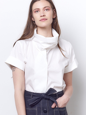 Rhiannon Funnel Neck Top - Poplin