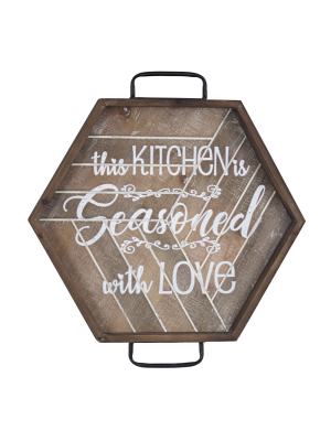 16" X 16" Kitchen Is Seasoned With Love Wood And Metal Wall Sign Brown - American Art Decor