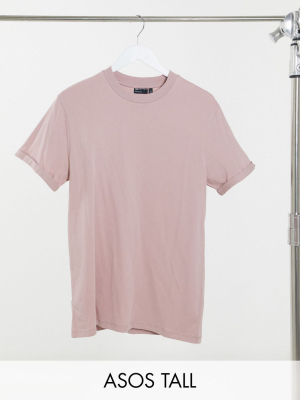 Asos Design Tall Roll Sleeve T-shirt In Purple