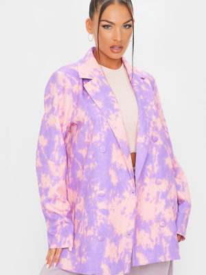 Purple Woven Triple Breasted Oversized Blazer