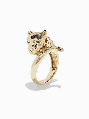 Effy Signature 14k Gold Multi Gemstone And Diamond Panther Ring, 0.63 Tcw