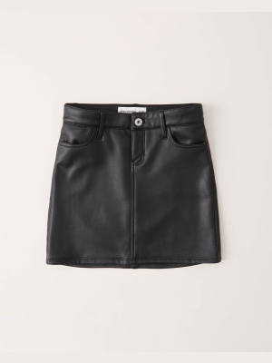 Mid Rise Faux Leather Skirt