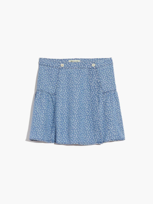 Shirred Wrap Mini Skirt In Indigo Daisies