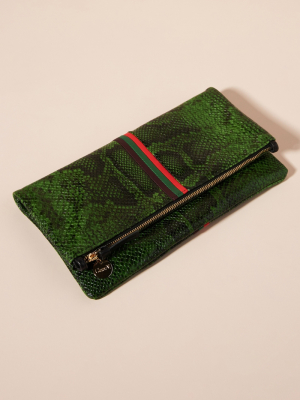 Clare V. Snake-printed Clutch