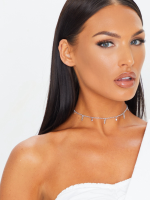 Silver Diamante Tassel Choker