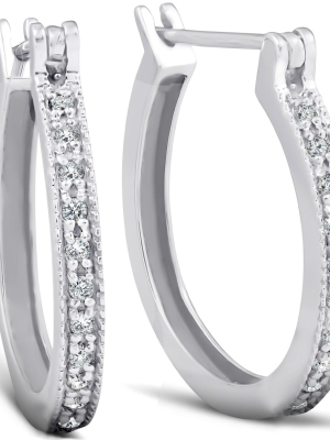 Pompeii3 1/4ct Diamonds Hoops Milgrained 14k White Gold