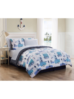 Geneva Home Fashion King 8pc Heritage Bay Stone Harbor Coastal Comforter & Sham Set Blue