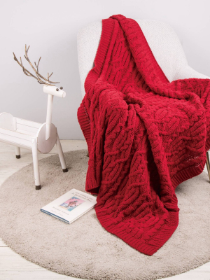 60" X 50" Knitted Polyester Throw Blanket Red - Glitzhome