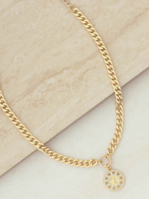 Crystal Pendant 18k Gold Plated Chain Link Necklace