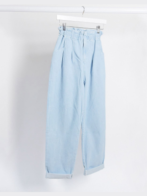 Asos Design Lightweight Paperbag Waist Jeans In Lightwash
