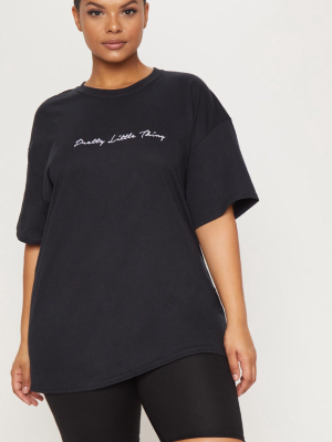 Prettylittlething Plus Black Slogan Front T-shirt