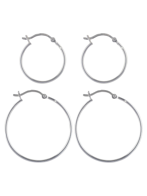 Women's Sterling Silver Click Hoop Earrings Set Of 2 - Silver