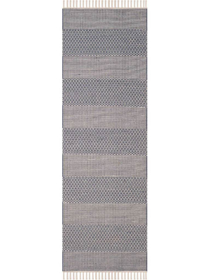 Montauk Alternating Ivory/navy Runner Rug