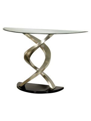 Kelsi Modern Twisting Glass Top Sofa Table Satin Plated/black - Iohomes