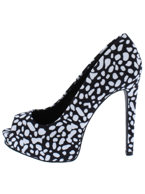 Mask04a Black White Suede Pu Peep Toe Stiletto Heel