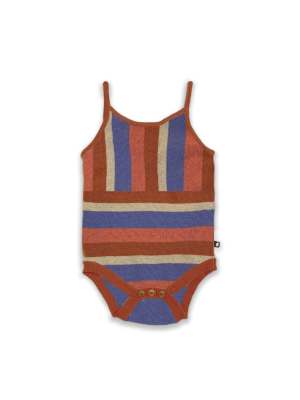 Oeuf Wide Stripe Romper - Burnt Orange/stripes