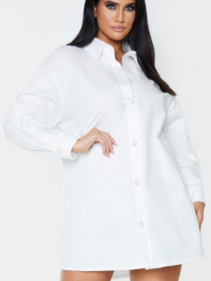 Plus White Pearl Button Oversized Shirt Dress