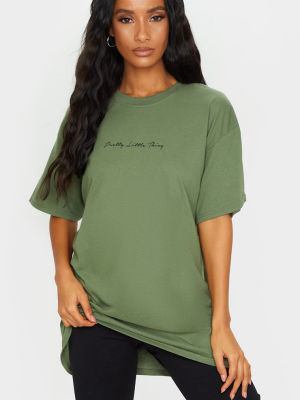 Prettylittlething Khaki Slogan Oversized T Shirt