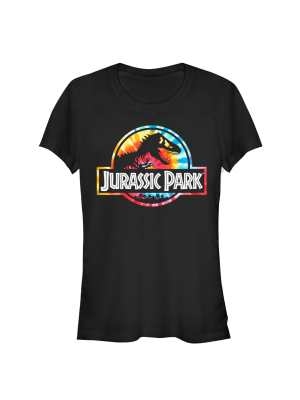 Junior's Jurassic Park Groovy Tie-dye Logo T-shirt