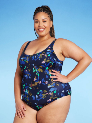 Women's Twist Back One Piece Swimsuit - All In Motion™ Blue Floral