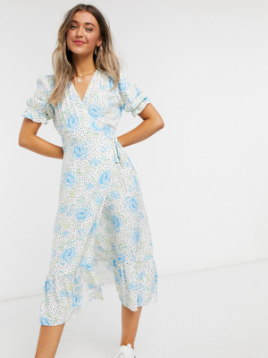 Miss Selfridge Midi Dress In Blue Floral