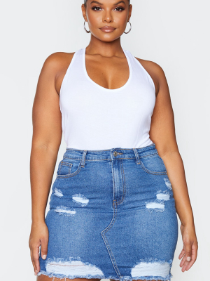 Plus Dark Wash Distressed Rip Denim Mini Skirt