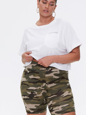 Plus Size Camo Biker Shorts