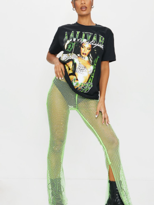 Lime Diamante Fishnet Split Hem Pants