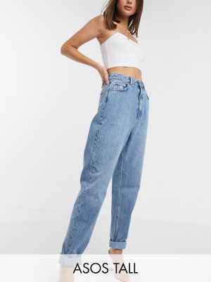 Asos Design Tall High Rise 'slouchy' Mom Jeans In Midwash