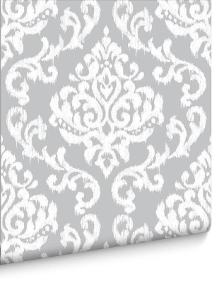 Indian Ink Damask Wallpaper In Grey Mist From The Exclusives Collection By Graham & Brown