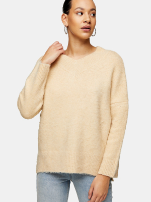 Ivory Brushed Longline Knitted Sweater